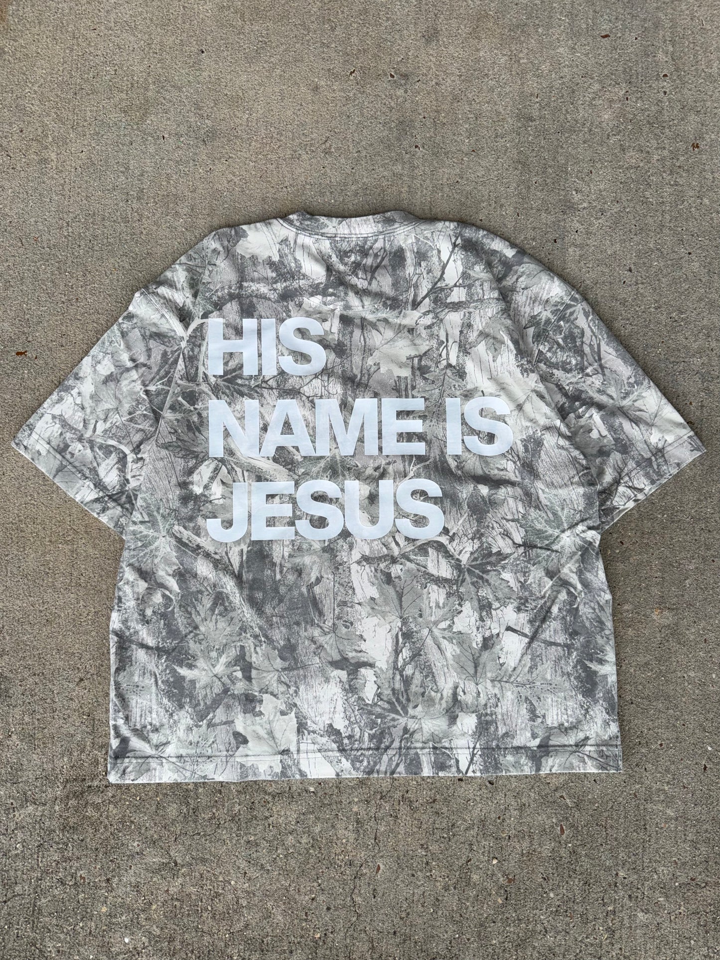 LARGE "His Name Is Jesus Tee" - Light Camo