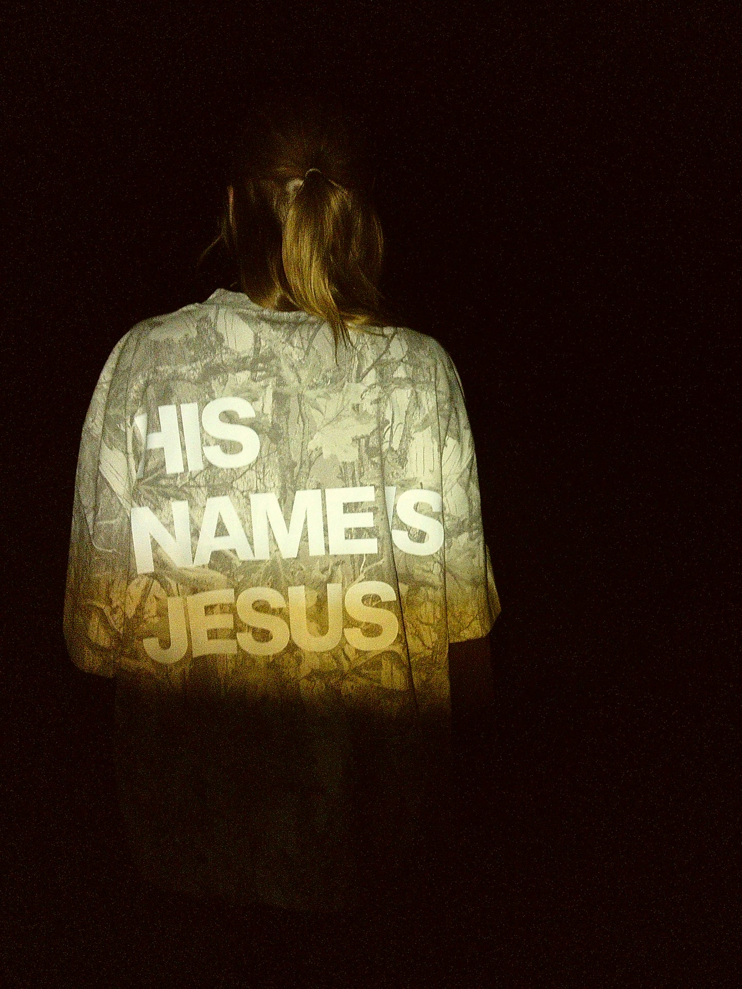 LARGE "His Name Is Jesus Tee" - Light Camo